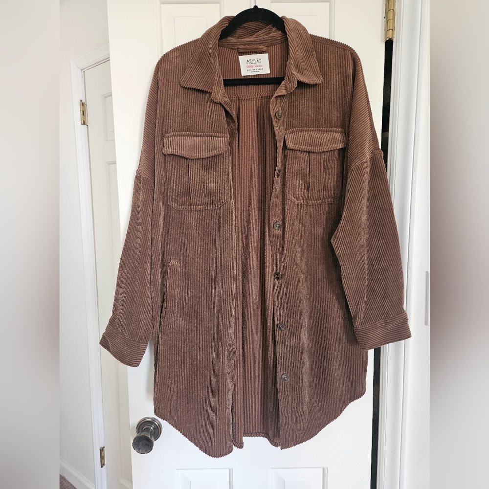 Brown Button Down Corduroy Shirt/Dress/Jacket/Shacket